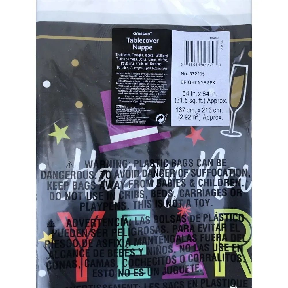 Happy New Years  3 Pk Plastic Table covers 54